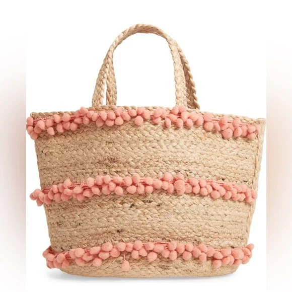 ⚜️💛⚜️Shiraleah Aubrey small pompom Jute Bag Bohemian - Picture 3 of 17